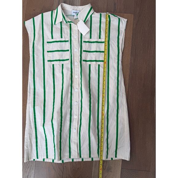 FRNCH Emie Shirt Dress Green and White Stripes Straight Fit Cap Sleeves Large - Picture 2 of 7